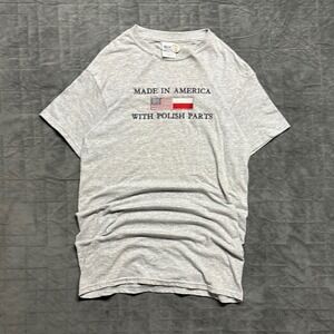 Vintage Y2K Polish American Embroidered Funny Joke Gray Mens Small Shirt